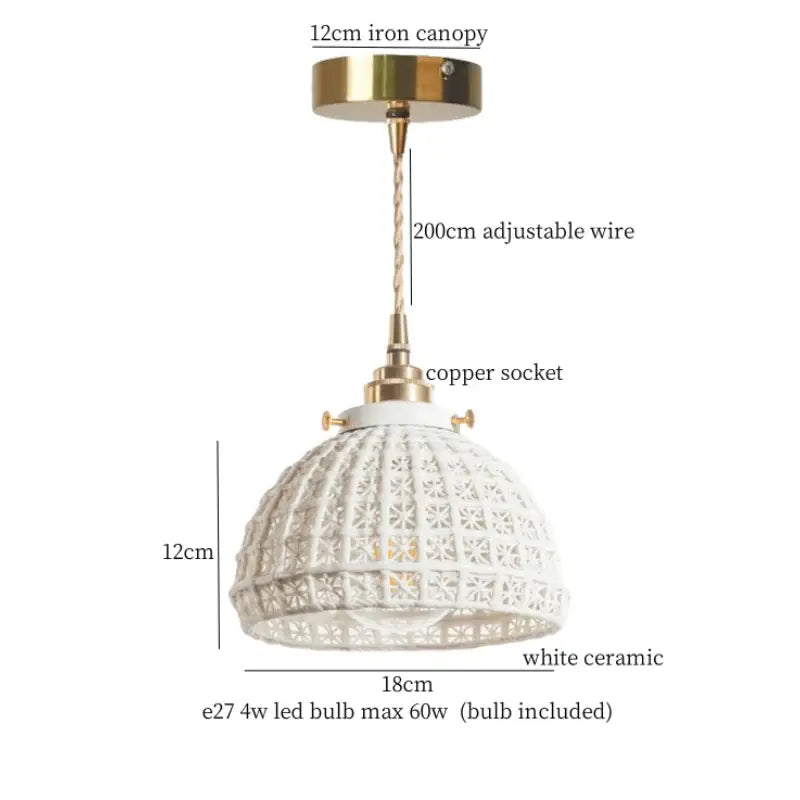 French minimalism ceramic white & gold pendant light dining room