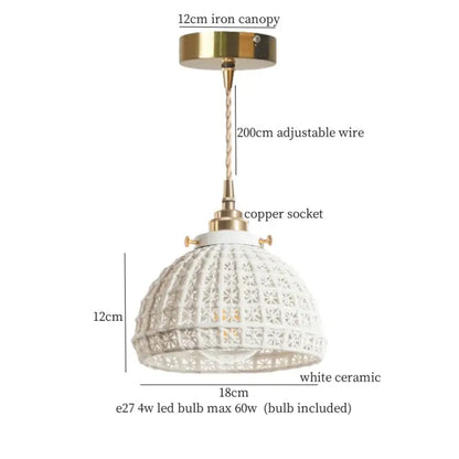 French minimalism ceramic white & gold pendant light dining room