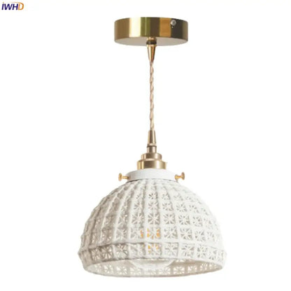 French minimalism ceramic white & gold pendant light dining room