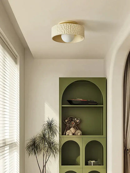 French minimalist cream ceiling light living room diffused glow