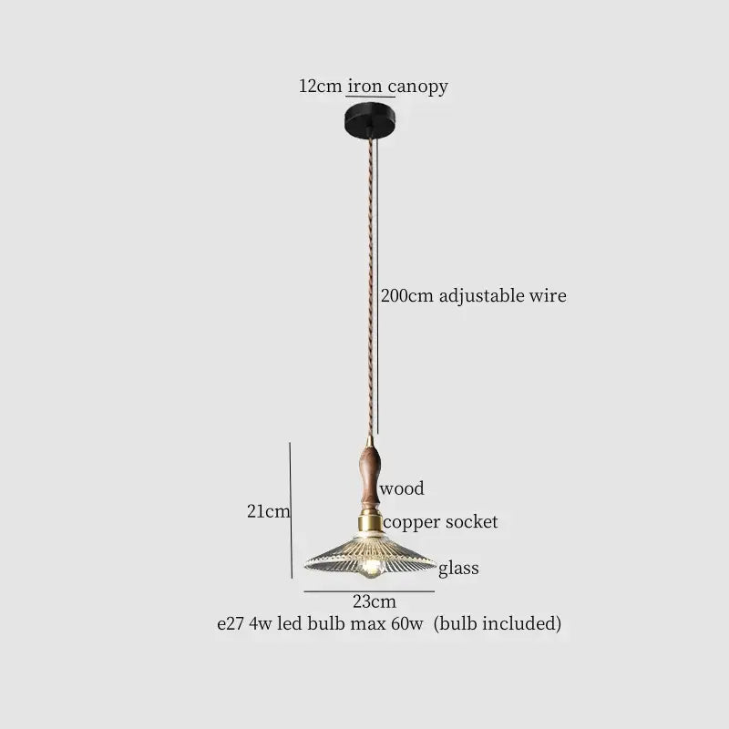 French minimalist green glass copper wood pendant lamp dining room