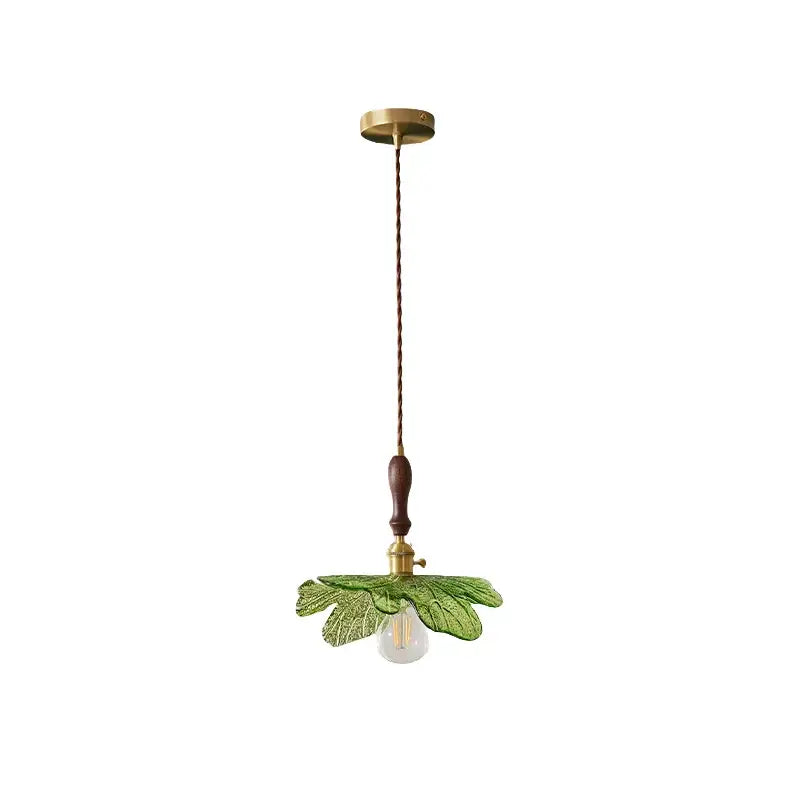 French minimalist green glass copper wood pendant lamp dining room