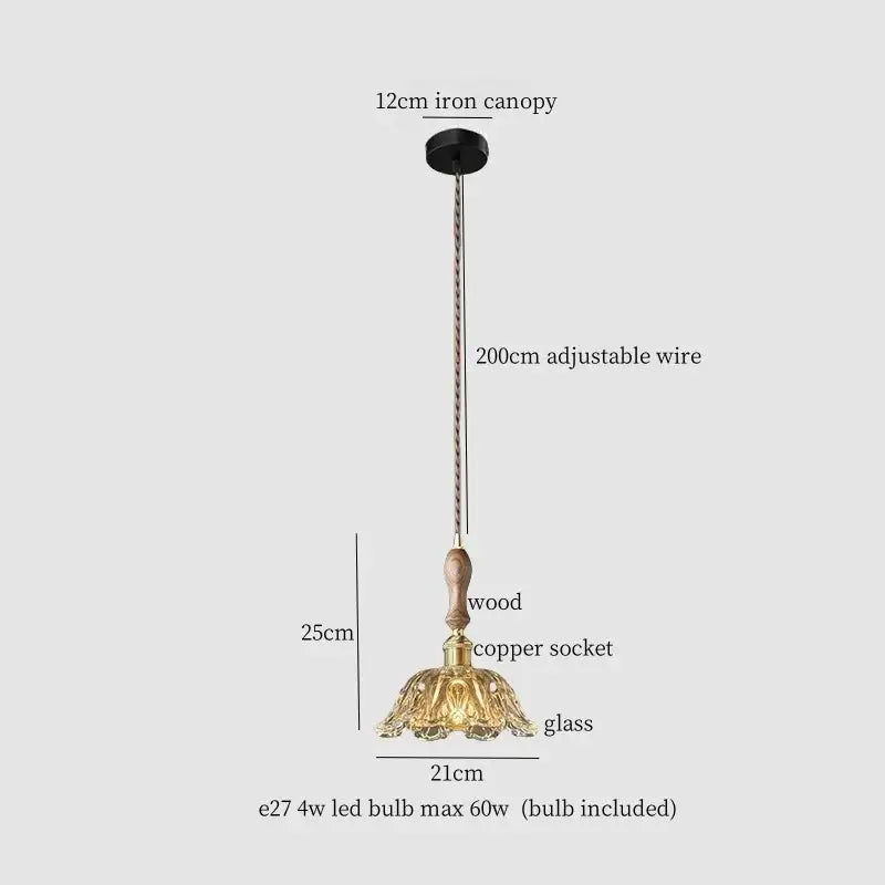 French minimalist green glass copper wood pendant lamp dining room