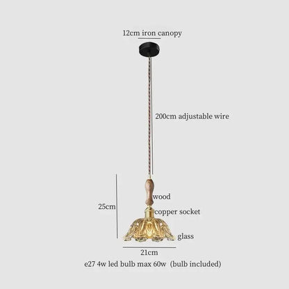 French minimalist green glass copper wood pendant lamp dining room