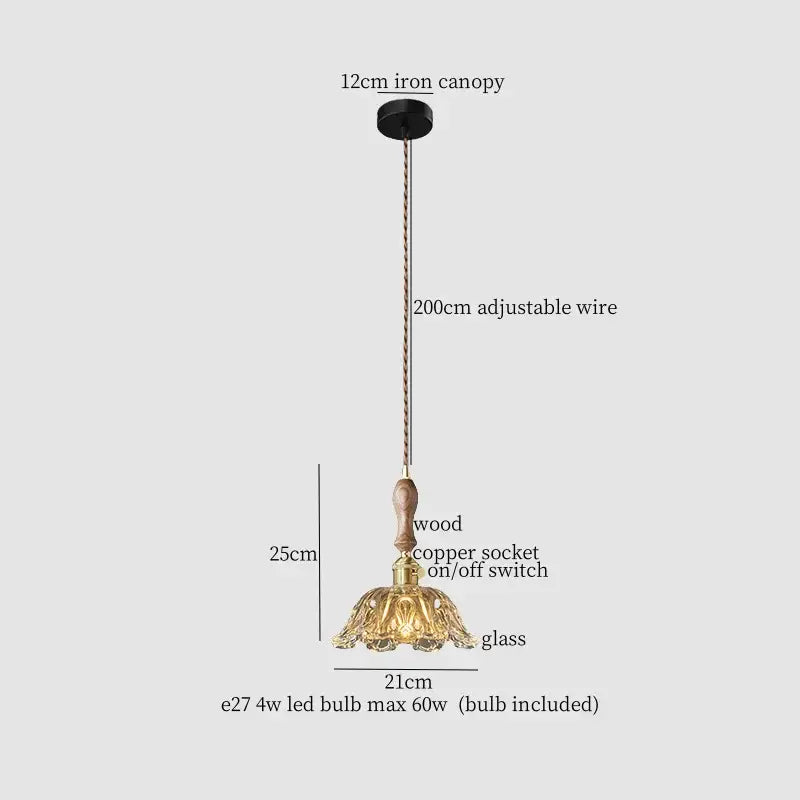French minimalist green glass copper wood pendant lamp dining room