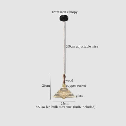 French minimalist green glass copper wood pendant lamp dining room
