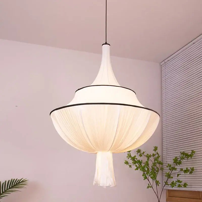 French minimalist silk pendant lamp for living room white and black
