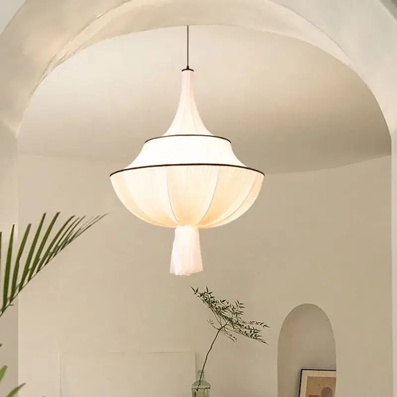 French minimalist silk pendant lamp for living room white and black