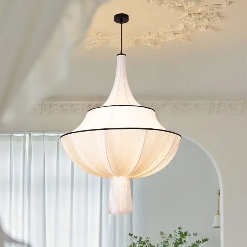 French minimalist silk pendant lamp for living room white and black