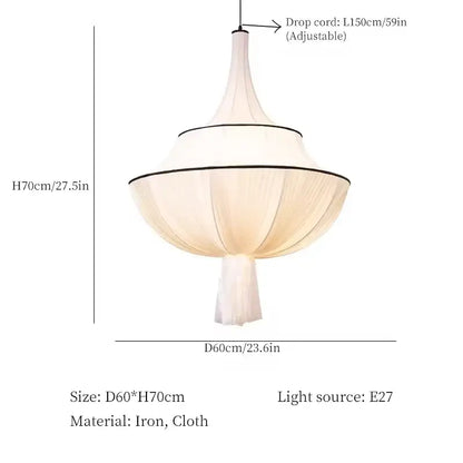 French minimalist silk pendant lamp for living room white and black