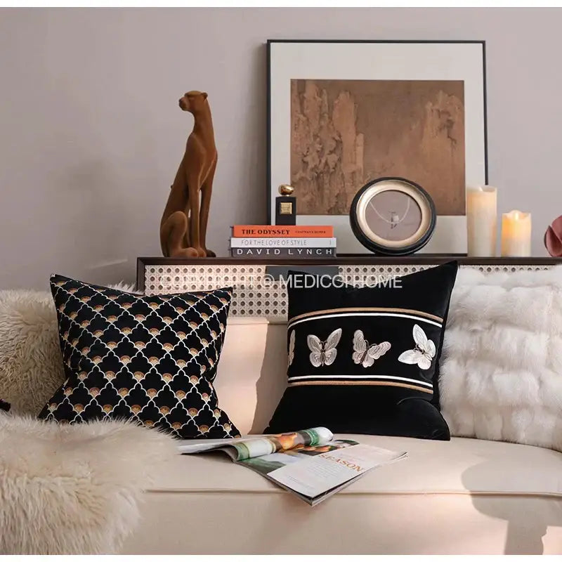 French night velvet throw pillow case black & white bedroom decor