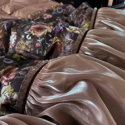 French organza lace taupe floral bedding set bedroom egyptian cotton