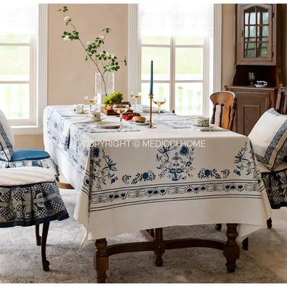 French pastoral blue onion print tablecloth – dining room decor