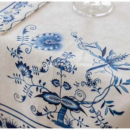 French pastoral blue onion print tablecloth – dining room decor