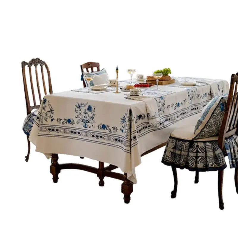 French pastoral blue onion print tablecloth – dining room decor