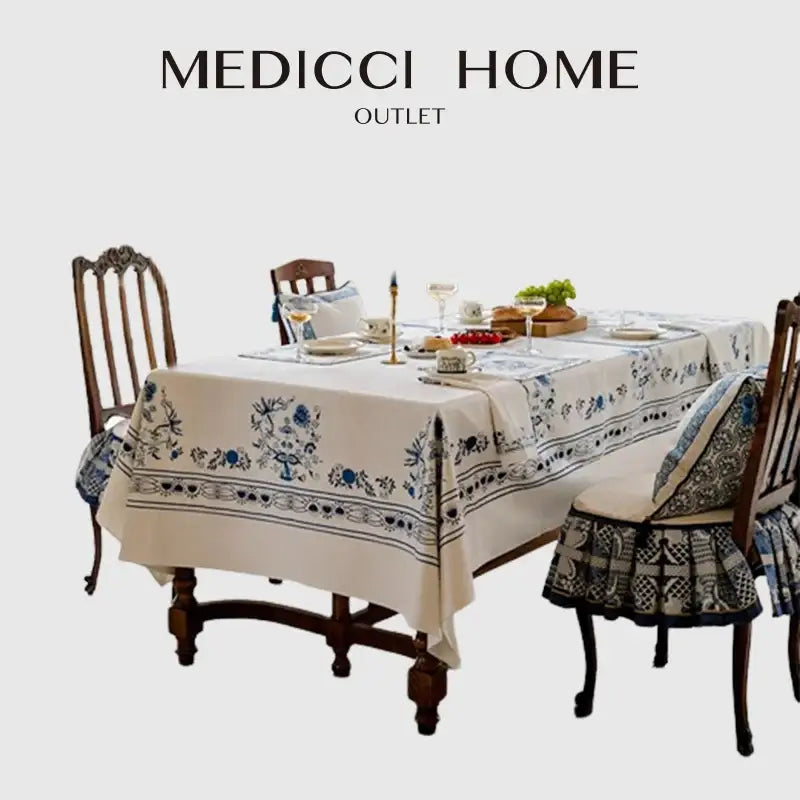 French pastoral blue onion print tablecloth – dining room decor