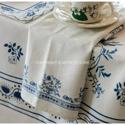 French pastoral blue onion print tablecloth – dining room decor
