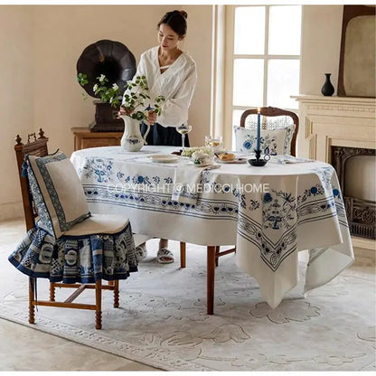French pastoral blue onion print tablecloth – dining room decor