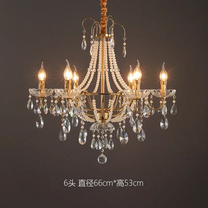 French pearl chandelier gold 6 light crystal living room pendant