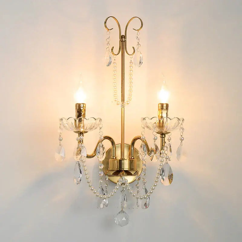 French pearl chandelier gold 6 light crystal living room pendant
