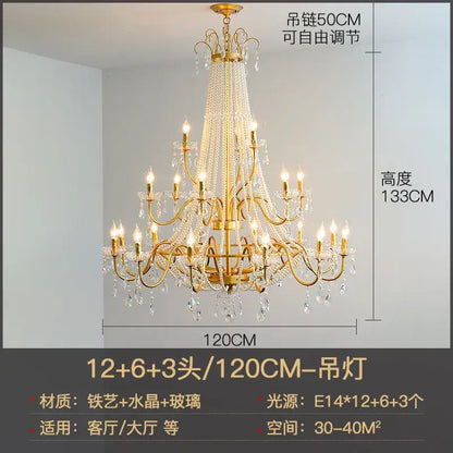 French pearl chandelier gold 6 light crystal living room pendant