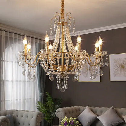 French pearl chandelier gold 6 light crystal living room pendant