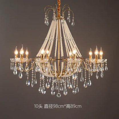French pearl chandelier gold 6 light crystal living room pendant