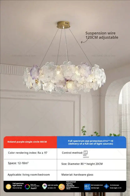 French petals crystal chandelier light white & pink dining room