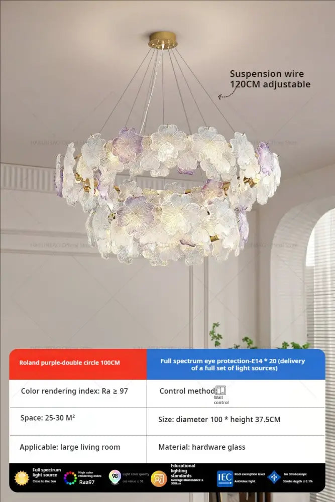 French petals crystal chandelier light white & pink dining room