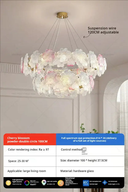 French petals crystal chandelier light white & pink dining room