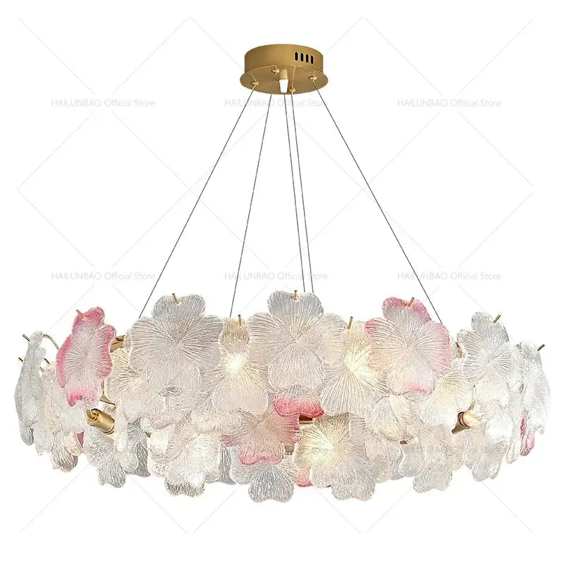 French petals crystal chandelier light white & pink dining room