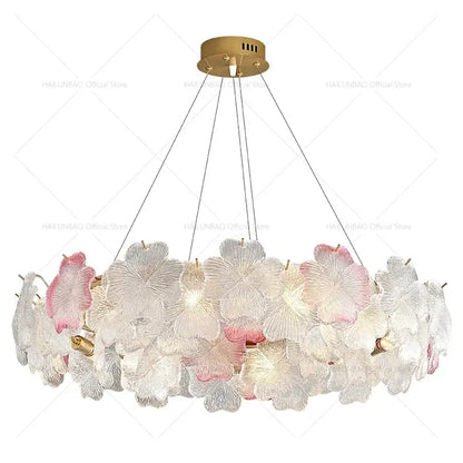 French petals crystal chandelier light white & pink dining room