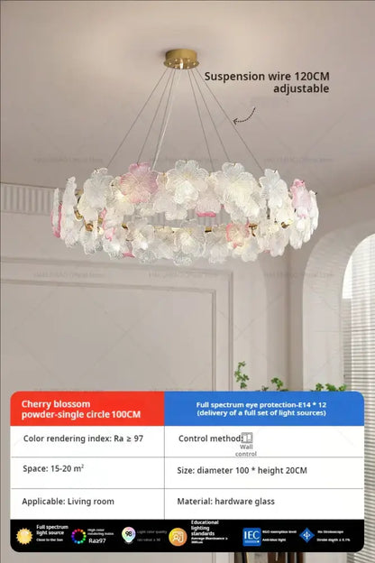 French petals crystal chandelier light white & pink dining room