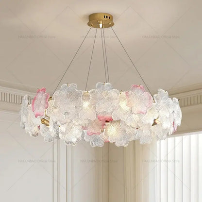 French petals crystal chandelier light white & pink dining room