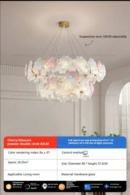 French petals crystal chandelier light white & pink dining room