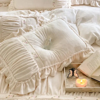 French pleat lace cream velvet duvet cover bedroom bedding set