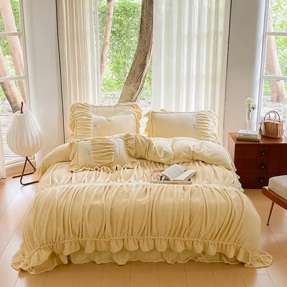 French pleat lace cream velvet duvet cover bedroom bedding set