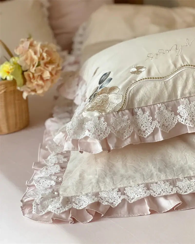 French princess 1000tc cream & pink floral bedding set bedroom ruffles