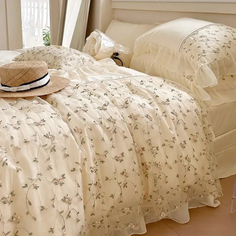 French princess floral lace ruffles bedding set bedroom decor