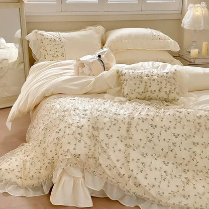 French princess floral lace ruffles bedding set bedroom decor