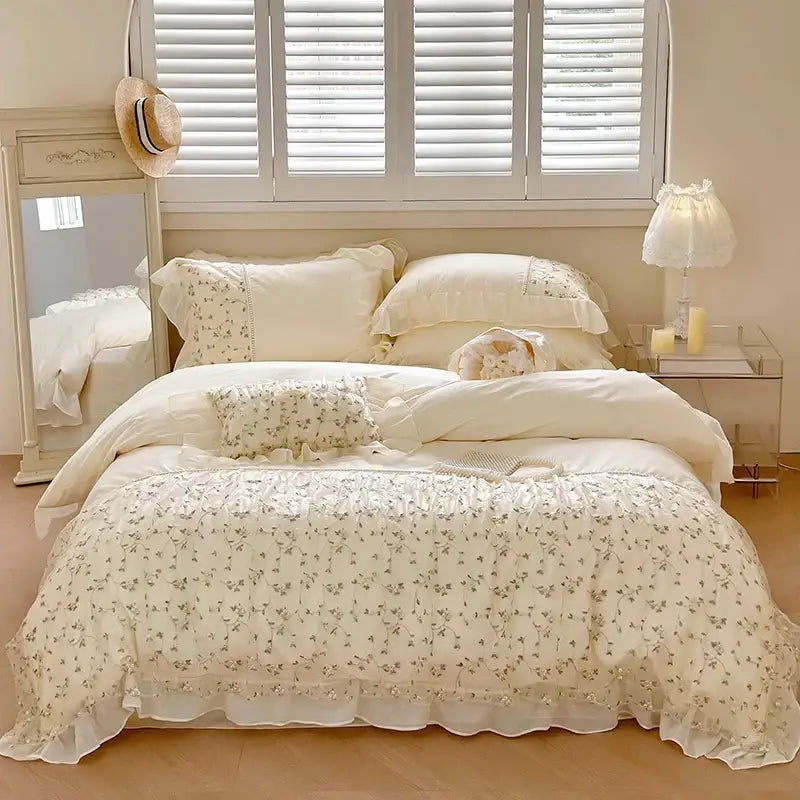 French princess floral lace ruffles bedding set bedroom decor