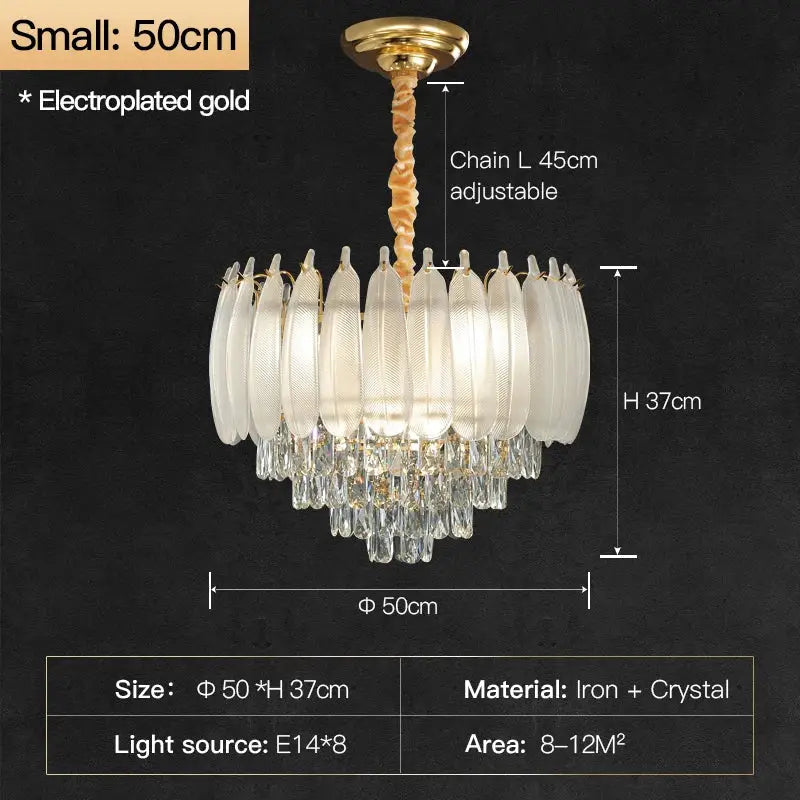 French retro gold crystal feather chandelier dining room light
