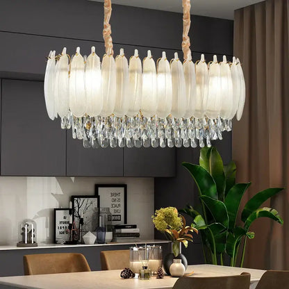 French retro gold crystal feather chandelier dining room light