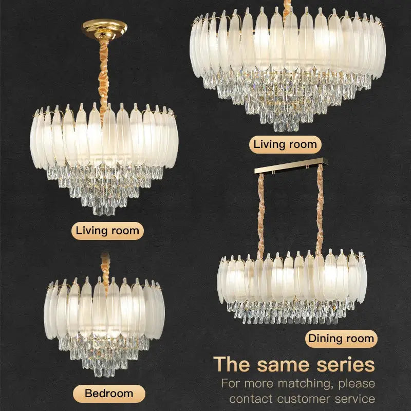French retro gold crystal feather chandelier dining room light