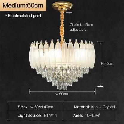 French retro gold crystal feather chandelier dining room light