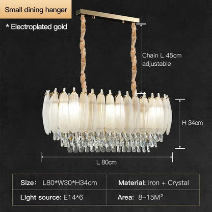 French retro gold crystal feather chandelier dining room light