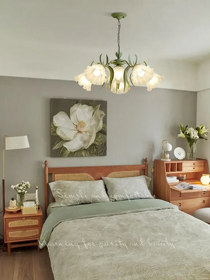 French retro led flower chandelier green bedroom pendant light