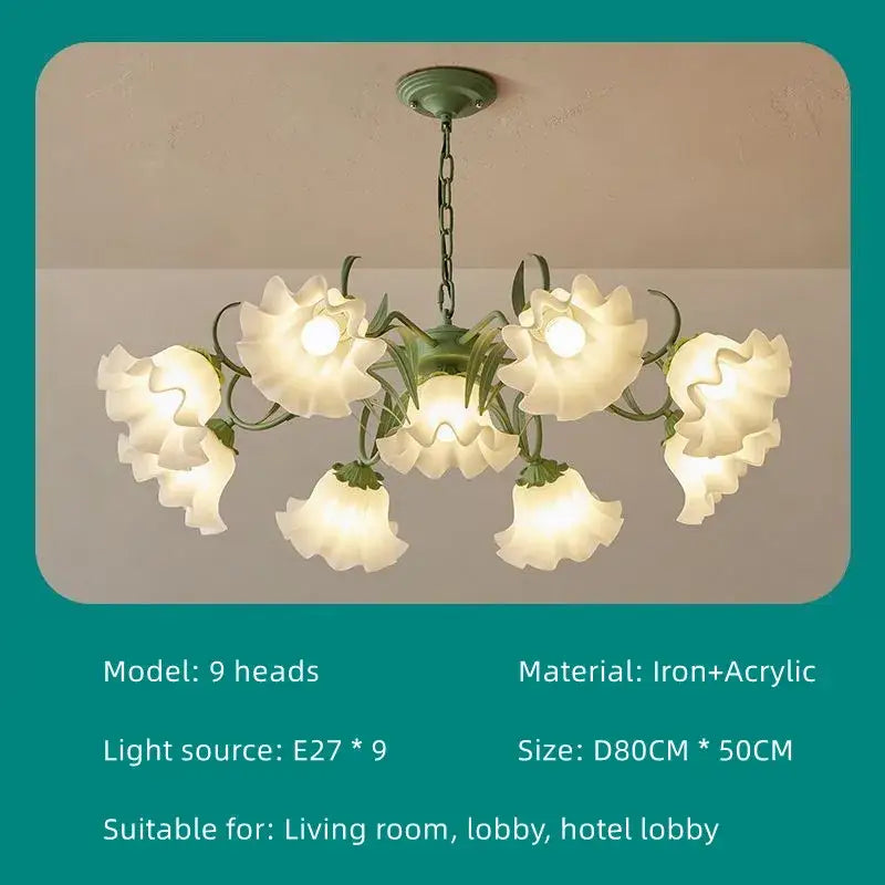 French retro led flower chandelier green bedroom pendant light