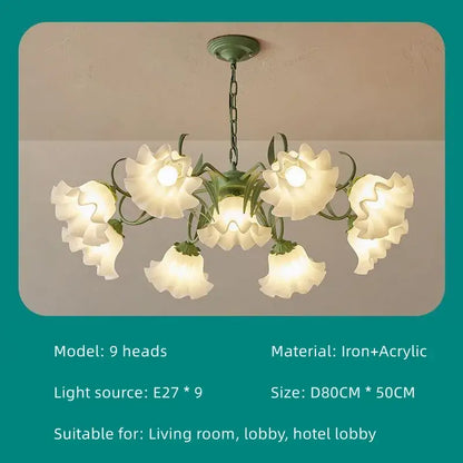 French retro led flower chandelier green bedroom pendant light