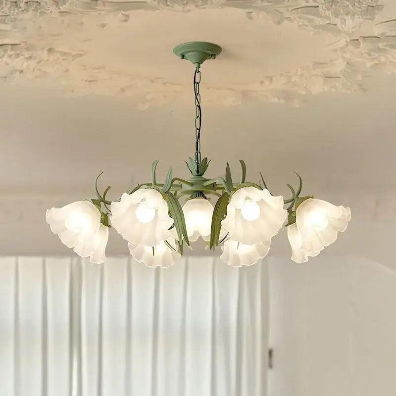 French retro led flower chandelier green bedroom pendant light